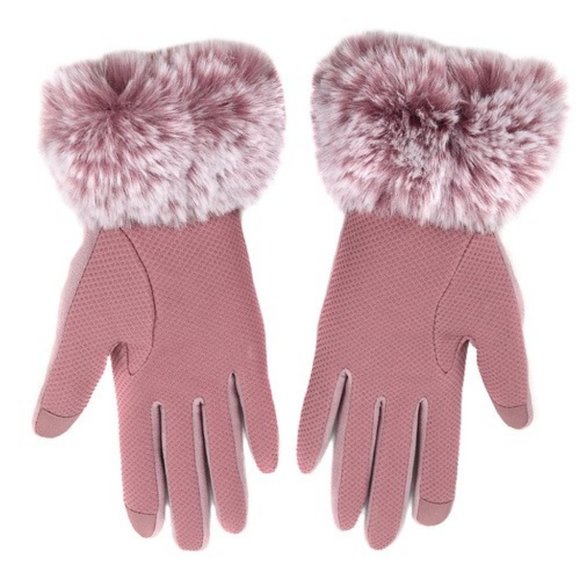 Fashion Capsule Accessories - Pink Women's Faux Fur Trim Touch Screen Gloves